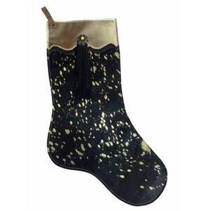 NEW SHOWMAN cowhide leather christmas stocking in gold acid wash
